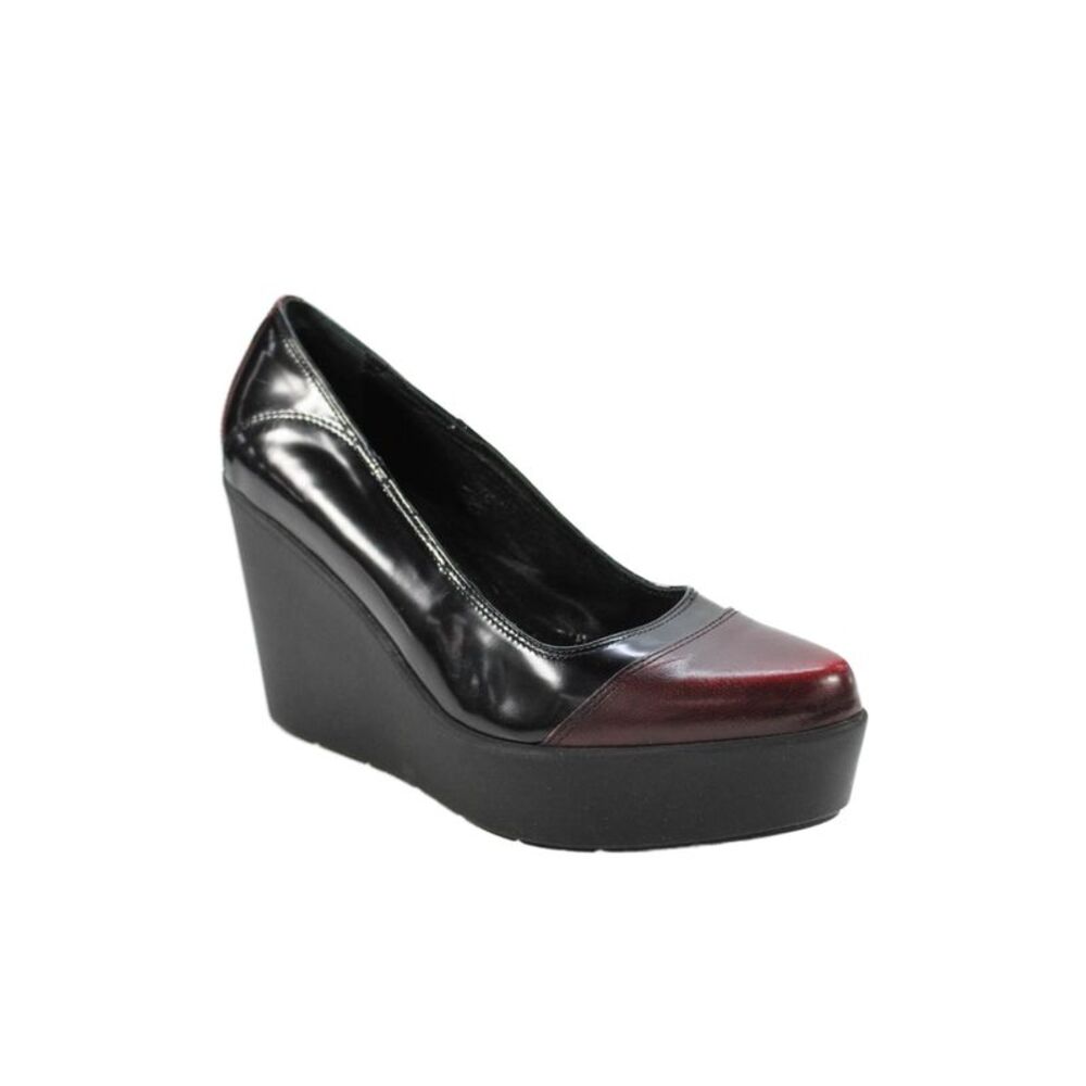Jeannot Womens Color Block Leather Platform Wedge Heels Shoes Brown Black Sz 7